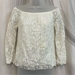 Vintage Finejo Elegant Lace Off-Shoulder Top White Y2K Overlay Laying Size L Lrg